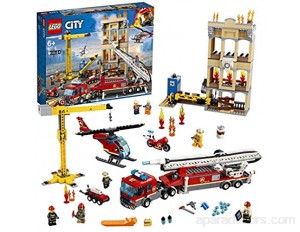 LEGO 60216 City Les Pompiers du Centre-Ville avec Camion de Pompiers Grue hélicoptère Moto et 7 Figurines Jouet pour Enfants