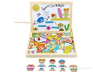 yoptote Puzzle Enfant en Bois 110 Pièces Jeux de Pêche + Tableau Magnetique Enfant Jeu Montessori Educatif Jouet Enfant Fille Garcon 3 Ans 4 Ans 5 Ans Pâques Jouets