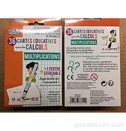 36 cartes éducatives spéciales calculs - MULTIPLICATIONS + 1 feutre effaçable