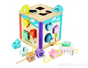 Arkmiido Cube d'Activités Centre d'Activités Jouets en Bois adaptés aux garçons et Filles de Plus de 18 Mois Cube de tri de Formes Cadeau pour Les Tout-Petits