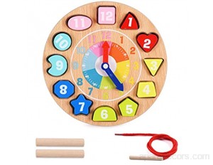 OMZGXGOD Horloge en Bois Jouet pour Enfant - Montessori Apprentissage précoce Jouet - Horloge pour Apprendre L'heure avec Les Chiffres et la Forme Puzzle Bambin Bébé Enfants 3 4 5 6 Ans