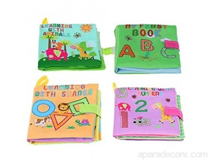 Générique 4Pcs Tissu Premier Livre de Chiffon Lavable du Livre hochet Jouet de Crinkle Squeak bébé pour Infant Toddler développement intellectuel