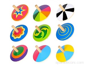 9 Pcs Enfants En Bois Peint Toupie Top Toy Multicolore Main Spinning maternelle Jouets Éducatifs pour Enfants Sur 3 Ans Garçons Filles