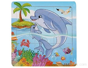 Vovotrade® Puzzles Animaux Jouets Bois Grenouille pour Enfants Enfants Éducation Whale 9 pièces Multicolore
