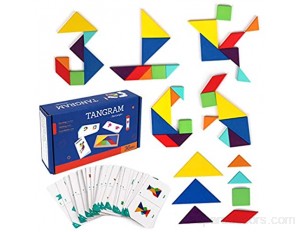 Coogam Bois Puzzle de Voyage Tangram - Bloc de Motif de Couleur Cartes Flash Jeu de Voyage sur la Route Formes de Puzzle Montessori géométrique avec Solution Jouet éducatif Cadeau pour Enfants