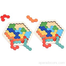 Herefun 2 pièces Puzzle Hexagonal en Bois Kit Jouet coloré Tangram Jeu de Puzzle Early Learning Logique IQ Jouet Montessori Intellectuelle Educational Jouets Cadeau pour bébé Enfants Adultes