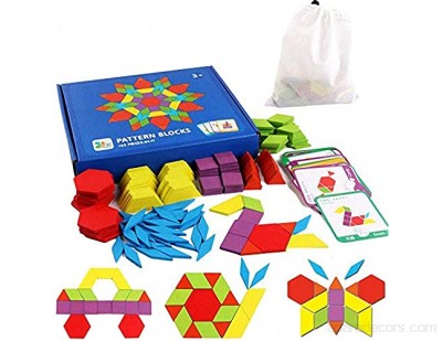 iLink Puzzle en Bois-Tangram-Jouets Montessori-Jouets éducatifs classiques-155 Formes géométriques et 24 Cartes de Conception pour Enfants adaptées aux Enfants de 3 4 5 6 7 Ans