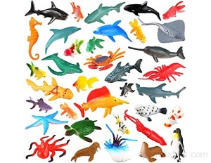 Pinowu Océan Animaux Marins Jouets de Bain 36pcs pour Les Fournitures Party Favor - 3-8cm Caoutchouc l'océan Créatures Figures avec Marine Poulpe Requin Poisson La Vie Marine