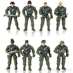 Hautton 8 Figurines Militaires 9cm en Plastique Coffret avec 36 Accessoires D’ Armes Set de Jeu Militaire